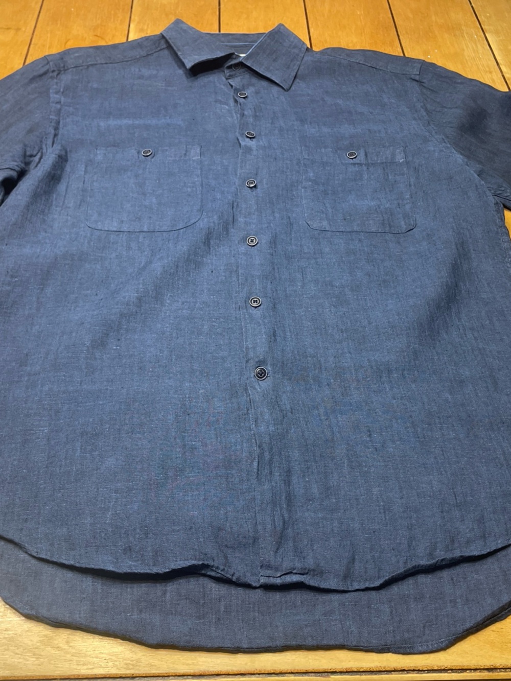 Joseph Abboud Dark Blue 100% Linen Button Up Shirt Long Sleeve Light Casual EUC!